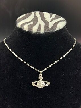 Vivienne Westwood Silver Crystal Orb Pendant Necklace Y2K Jewelry